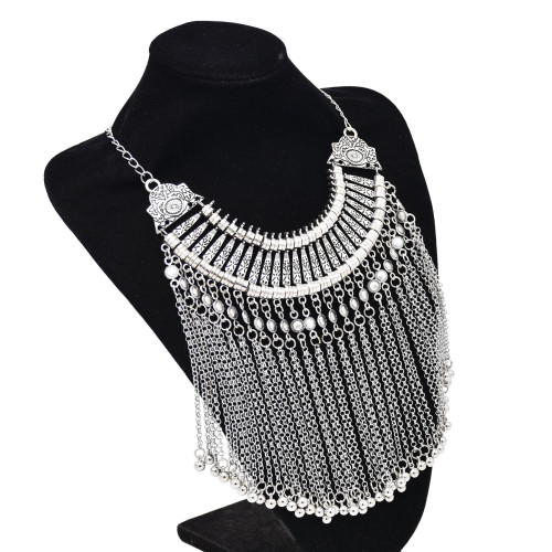 N-7874 Vintage Nation Silver Long Chain Tassel Women's Pendant Necklace Women's Traditional Tribal Party Bohemian  Jewelry