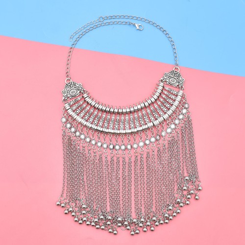 N-7874 Vintage Nation Silver Long Chain Tassel Women's Pendant Necklace Women's Traditional Tribal Party Bohemian  Jewelry