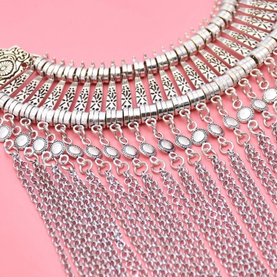 N-7874 Vintage Nation Silver Long Chain Tassel Women's Pendant Necklace Women's Traditional Tribal Party Bohemian  Jewelry