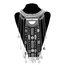 European American Fashion Long Chain Multilayer Tassel Pendant Choker Necklace for Women