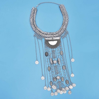 N-7877 European American Fashion Long Chain Multilayer Tassel Pendant Choker Necklace for Women