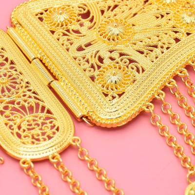 N-7879 Coin Tassel Women Body Chains Gold Flower Carved Bohemian Ethnic Body Belt for Women Girls Dancing Dress Decor