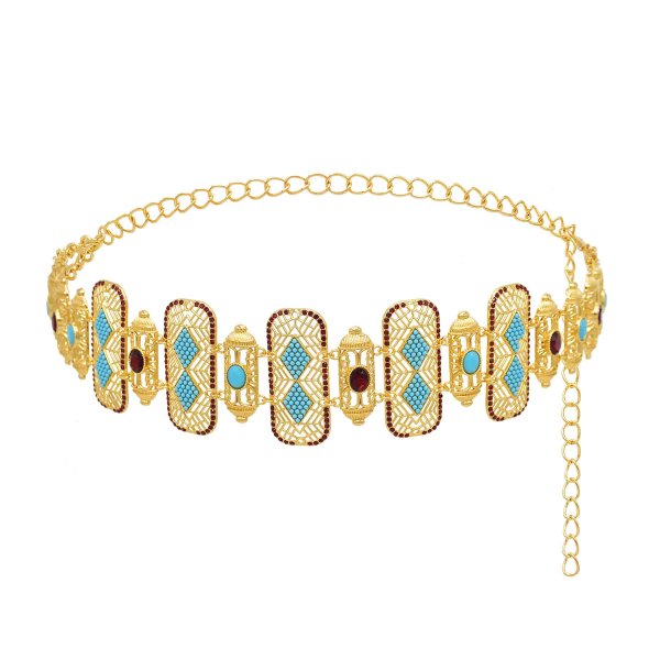 N-7881 Golden Carved Women Body Chains Charms Afghan Rhinestones Ethnic Statement Body Jewelry