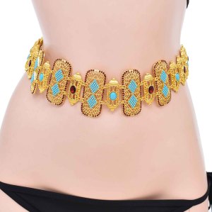 N-7881 Golden Carved Women Body Chains Charms Afghan Rhinestones Ethnic Statement Body Jewelry
