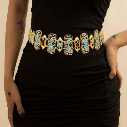 N-7881 Golden Carved Women Body Chains Charms Afghan Rhinestones Ethnic Statement Body Jewelry