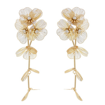 E-6528 Alloy Flower Dangle Petal Chain Tassel Earring for Women Girls Vacation Birthday Gift