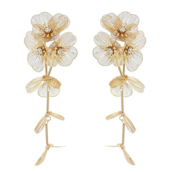 E-6528 Alloy Flower Dangle Petal Chain Tassel Earring for Women Girls Vacation Birthday Gift
