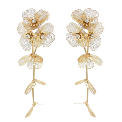 E-6528 Alloy Flower Dangle Petal Chain Tassel Earring for Women Girls Vacation Birthday Gift