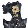 E-6528 Alloy Flower Dangle Petal Chain Tassel Earring for Women Girls Vacation Birthday Gift