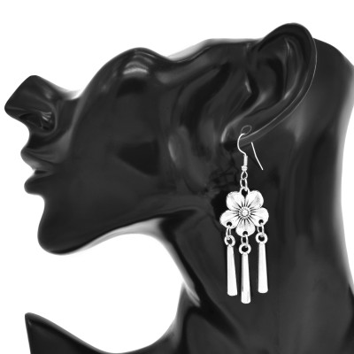 E-6532 Alloy Tassel Women Flowers Type Earrings Silver Bohemian Ethnic Drop Dangle Earrings Gypsy Indian Jhumka