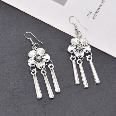 E-6532 Alloy Tassel Women Flowers Type Earrings Silver Bohemian Ethnic Drop Dangle Earrings Gypsy Indian Jhumka