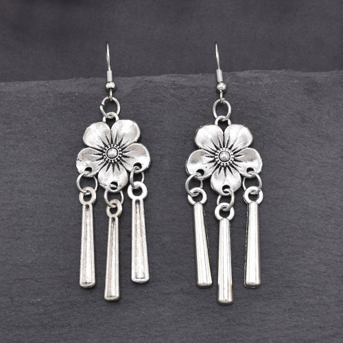 E-6532 Alloy Tassel Women Flowers Type Earrings Silver Bohemian Ethnic Drop Dangle Earrings Gypsy Indian Jhumka