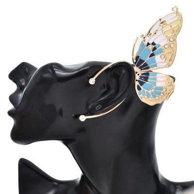 Alloy Blue Green Pink Butterfly Type Crystal Ear Cuff For Women Cute Gypsy Charms Baroque Clips Earrings Female