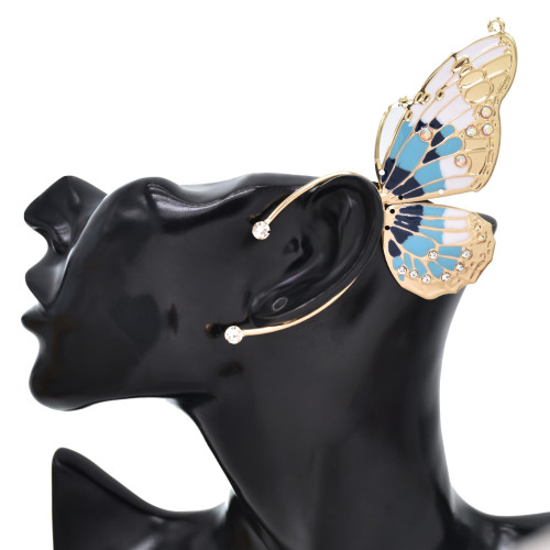 E-6529 Alloy Blue Green Pink Butterfly Type Crystal Ear Cuff For Women Cute Gypsy Charms Baroque Clips Earrings Female