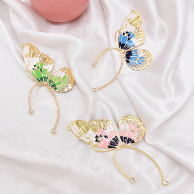E-6529 Alloy Blue Green Pink Butterfly Type Crystal Ear Cuff For Women Cute Gypsy Charms Baroque Clips Earrings Female