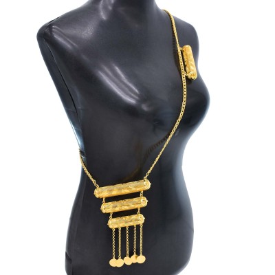 N-7883 Gold Color Hollowout Flower Coin Tassel Shoulder Chain Body Chain