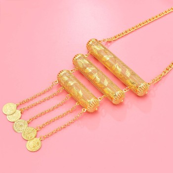 N-7883 Gold Color Hollowout Flower Coin Tassel Shoulder Chain Body Chain