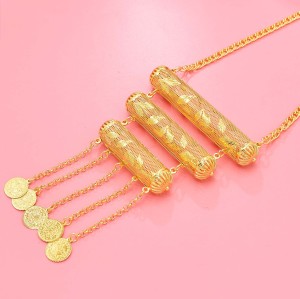N-7883 Gold Color Hollowout Flower Coin Tassel Shoulder Chain Body Chain