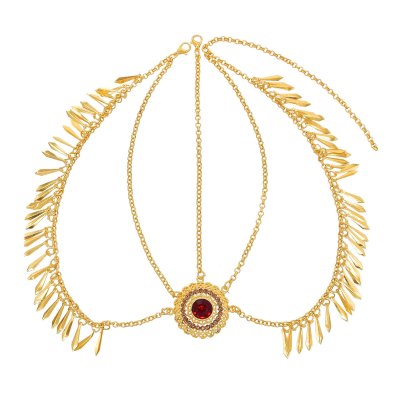 F-1037 Alloy Tassel Women Headband Rhinestones Bohemian Ethnic Golden Carved Statement Chains Hair Jewelry