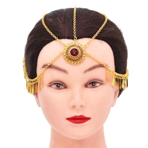 F-1037 Alloy Tassel Women Headband Rhinestones Bohemian Ethnic Golden Carved Statement Chains Hair Jewelry