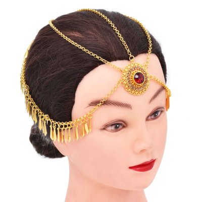 F-1037 Alloy Tassel Women Headband Rhinestones Bohemian Ethnic Golden Carved Statement Chains Hair Jewelry
