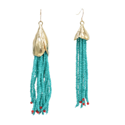 E-6533-BL/WH Bohemian Gold Plated Hook Beaded Tassel Drop Dangle Earrings Women Girl Wedding Party Accessories