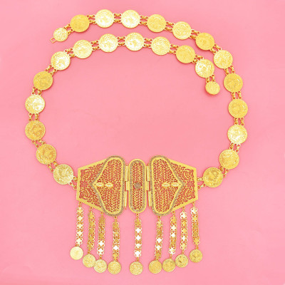 N-7890 Coin Tassel Crystal Hollow Out Women Body Chains Afghan Golden Carved Luxury Charms Bohemian Ethnic Body Jewelry