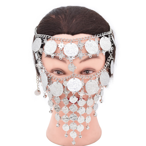 F-1039 Luxury Gold Multilayers Coin Tassel Head Chains Mask Veil Face Chains for Women Lady Dance Night Club Party Jewelry