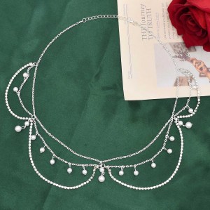 F-1043 Fashion Silver Alloy White Pearl Crystal hair accessories long tassel Bohemian style For Women Gifts