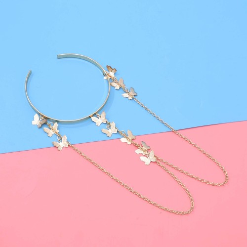 B-1234 Golden silver Butterfly Multilayer Chain Tassel Pendant Cuff Bracelet for Women