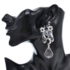 Retro Water Drop Woman Image Black Rose Crystal Flower Black Rhine Stone Clear Stone Water Drop Pendant Dangle Earrings
