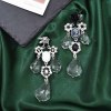 E-6536 Retro Water Drop Woman Image Black Rose Crystal Flower Black Rhine Stone Clear Stone Water Drop Pendant Dangle Earrings