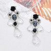E-6536 Retro Water Drop Woman Image Black Rose Crystal Flower Black Rhine Stone Clear Stone Water Drop Pendant Dangle Earrings