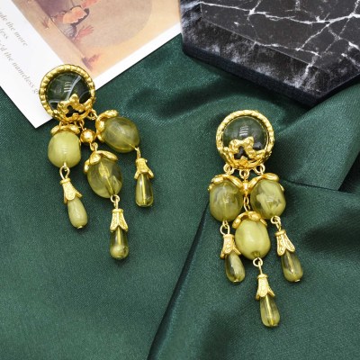 E-6535 Vintage Charm Exaggerated Tassel Pendant Crystal Flower Transparent Stone Water Drop Pendant Pendant Pendant Earrings