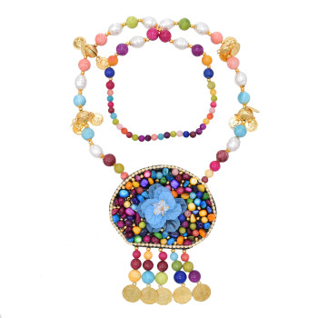 N-7895 Ethnic handmade necklace, natural stone flower necklace, ladies colorfull beaded necklace