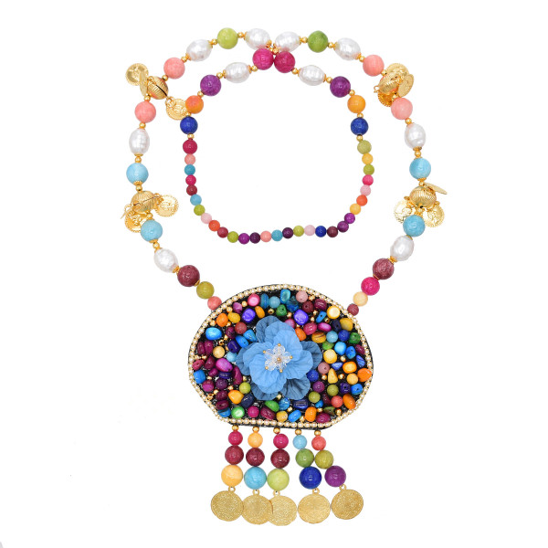 N-7895 Ethnic handmade necklace, natural stone flower necklace, ladies colorfull beaded necklace