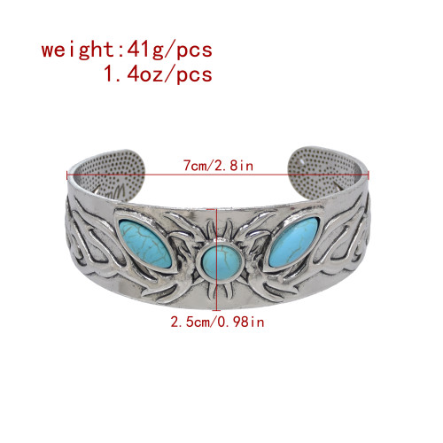 B-1239-G/S Sun Turquoise Beads Bracelet For Women Girls Exquisite Carved Pattern Open Bangle Cuff Birthday Gift