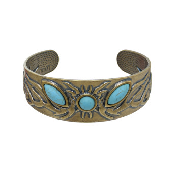 B-1239-G/S Sun Turquoise Beads Bracelet For Women Girls Exquisite Carved Pattern Open Bangle Cuff Birthday Gift