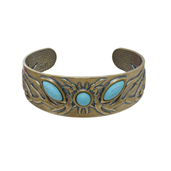 B-1239-G/S Sun Turquoise Beads Bracelet For Women Girls Exquisite Carved Pattern Open Bangle Cuff Birthday Gift