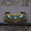 B-1239-G/S Sun Turquoise Beads Bracelet For Women Girls Exquisite Carved Pattern Open Bangle Cuff Birthday Gift