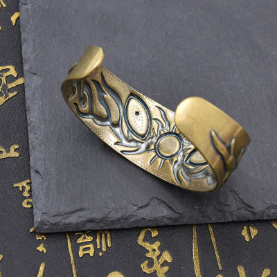 B-1239-G/S Sun Turquoise Beads Bracelet For Women Girls Exquisite Carved Pattern Open Bangle Cuff Birthday Gift