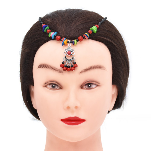 F-1045 Ethnic wind colored bead rope chain Bead Pendant Hair Jewelry For Women Ethnic Statement Gypsy Tassels Headband Hairwear