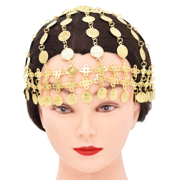 F-1046 Bohemian Ethnic Alloy Tassel Women's Head Gold Coin Carving Declaration Chain Hair Jewelry Gift
