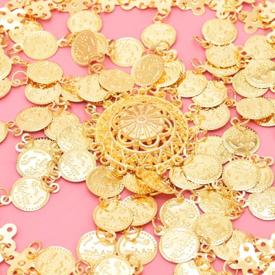 F-1046 Bohemian Ethnic Alloy Tassel Women's Head Gold Coin Carving Declaration Chain Hair Jewelry Gift