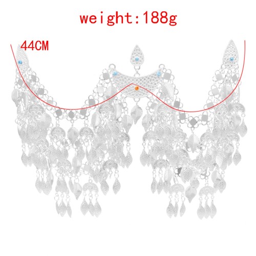 N-7993 2-Layer 3-Layer Silver Plated Leaf Tassel Ethnic Hair Accessories Belly Chains Pendants