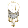 N-7773 Gypsy Vintage Metal Crystal Long Tassel Statement Necklaces Earrings Sets for Women Boho Party Jewelry Sets
