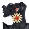 E-6547 Fashion Metal Flower Earrings Asymmetrical Jewel Color Purple Red Color Crystal Earrings Jewelry