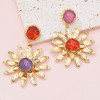 E-6547 Fashion Metal Flower Earrings Asymmetrical Jewel Color Purple Red Color Crystal Earrings Jewelry