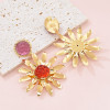 E-6547 Fashion Metal Flower Earrings Asymmetrical Jewel Color Purple Red Color Crystal Earrings Jewelry