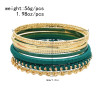 B-1242 Boho Gold Chain Green Alloy Bracelets Carved Bangle Layered Arm Cuff for Women Girls Party Jewelry Gift